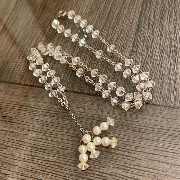 Vintage Cut Glass Crystal Y Necklace with Tassel - Picture 1 of 15